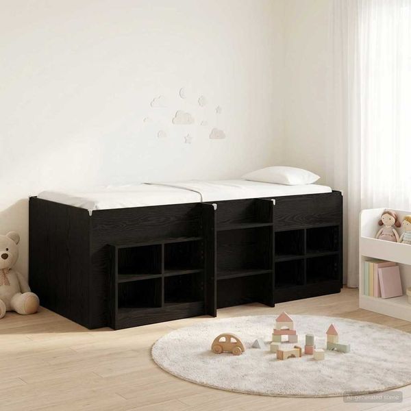 vidaXL Loft Bettgestell mit Schrank 3 Stk. Schwarz Holzwerkstoff 3423407