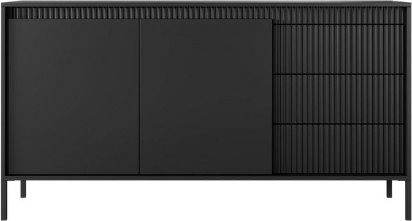 MOEBLO Kommode Rifaro B 153 2D3S (geriffelte-Fronten, Sideboard Wohnzimmer Kommode Schlafzimmer Komodenschrank Highboard, Push-to-open-Öffnung, Rifaro)