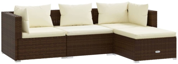 vidaXL 4-tlg. Garten-Lounge-Set mit Kissen Poly Rattan Braun 3101642