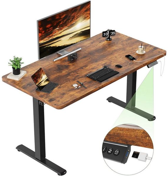 HOMALL Schreibtisch Höhenverstellbarer mit Gedächtnissteuerung, 110/120/140cm x 70cm (2-lagige Höhenverstellung mit sitzender Erinnerungsfunktion und USB-Ladeanschluss)