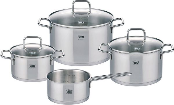 Elo Topf-Set Citrin, Edelstahl (Set, 7-tlg, je 1 Fleischtopf Ø 16/20/24 cm, 1x Stielkasserolle Ø 16 cm), Induktion