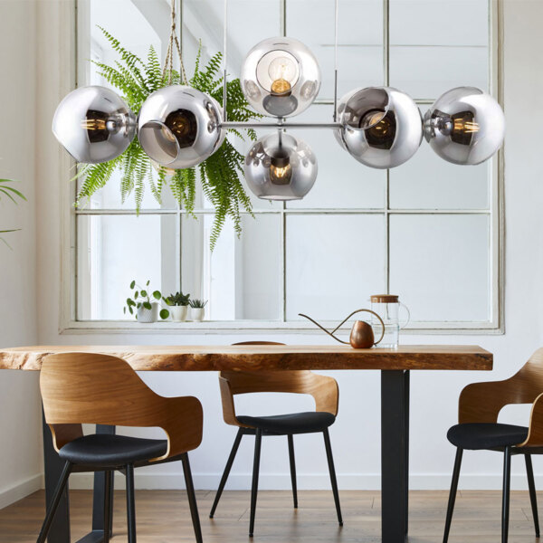 Hängeleuchte, Glas Kugel rauch, silber, L 100 cm Bild 3