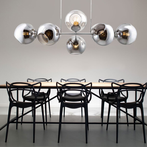 Hängeleuchte, Glas Kugel rauch, silber, L 100 cm Bild 2