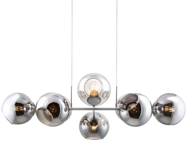 Hängeleuchte, Glas Kugel rauch, silber, L 100 cm