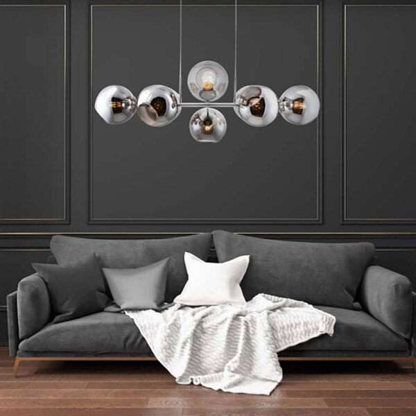 Hängeleuchte, Glas Kugel rauch, silber, L 100 cm Bild 8