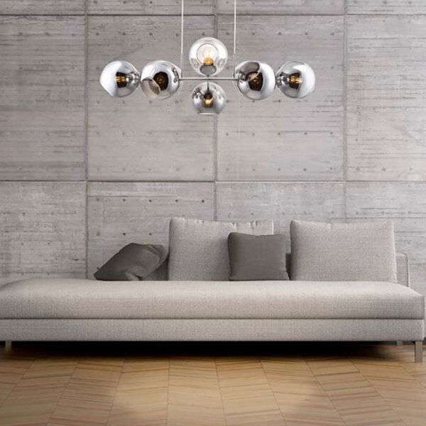 Hängeleuchte, Glas Kugel rauch, silber, L 100 cm Bild 6