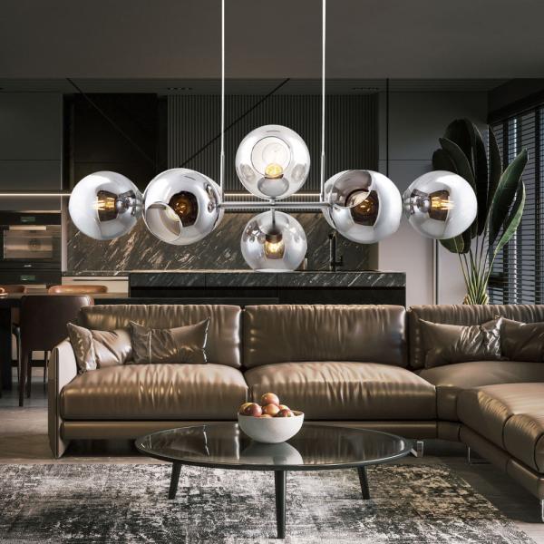 Hängeleuchte, Glas Kugel rauch, silber, L 100 cm Bild 5