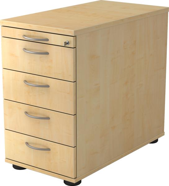 bümö Schreibtisch Schrank abschließbar, Schubladenschrank Holz in Ahorn, Container mit Schubladen - Schubladen Schrank Büro, Schreibtisch Container od. Schreibtisch Kommode mit Bogengriffe, SC50-3-3-BM