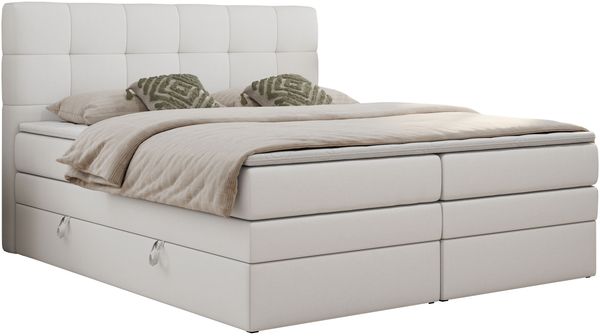 Boxspringbett mit Kopfteil und Topper, Polsterbett - LUKA-KING - 160x200cm - Weiß Kunstleder - H3 Bild 3
