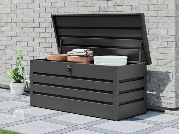 GFP Primeyard Gartenbox 137x61x61 cm Aufbewahrungsbox Auflagenbox Gartentruhe Metall Anthrazit