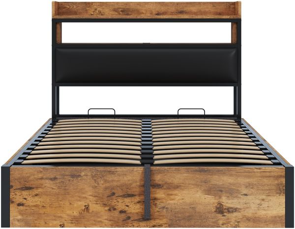 Polsterbett mit Stauraum & USB-Anschluss, 140x200 cm, Schwarz, ohne Matratze Bild 8