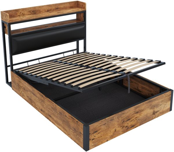 Polsterbett mit Stauraum & USB-Anschluss, 140x200 cm, Schwarz, ohne Matratze Bild 9