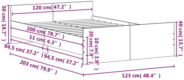 vidaXL Bettgestell mit Kopf- und Fußteil Schwarz 120x200 cm 3203741 Bild 9