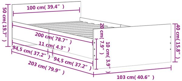 vidaXL Bettgestell ohne Matratze Räuchereiche 100x200 cm Holzwerkstoff 835936 Bild 9