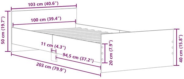 vidaXL Bettgestell ohne Matratze Räuchereiche 100x200 cm Holzwerkstoff 835936 Bild 10