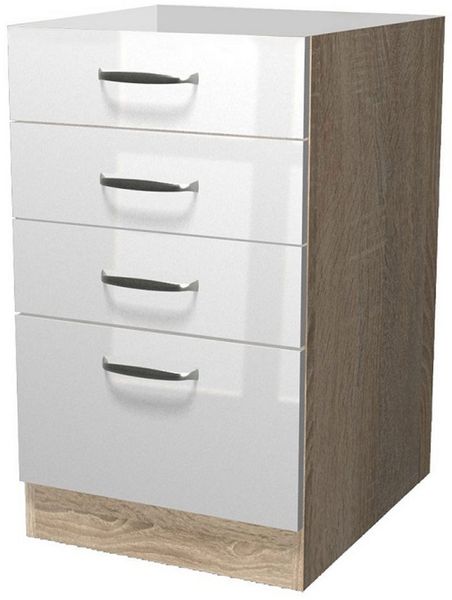 Flex-Well Schubkasten-Unterbau Schubkastenschrank ohne Arbeitsplatte - 50 cm breit - Hochglanz Weiß