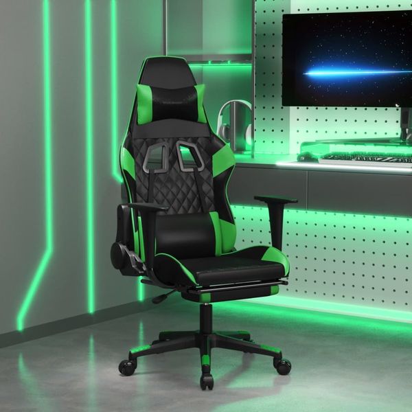 Gaming-Stuhl mit Massage & Fußstütze Schwarz & Grün Kunstleder, Drehbar [345525]
