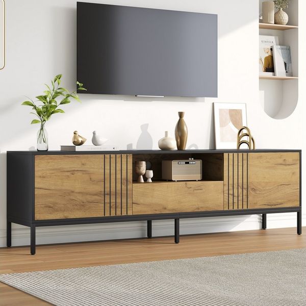 Merax Lowboard Fernsehtisch TV-Ständer Wohnzimmerschrank (1 St, geeignet für Fernseher bis zu 70 Zoll), TV-Schrank mit Schublade, offenen Fächern & Stauraum, 170 x 35 x 50 cm