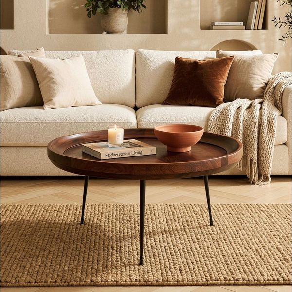 IDIMEX Couchtisch SELU, Beistelltisch rund 75 cm aus Mangoholz mit Metallgestell Schwarz/Braun