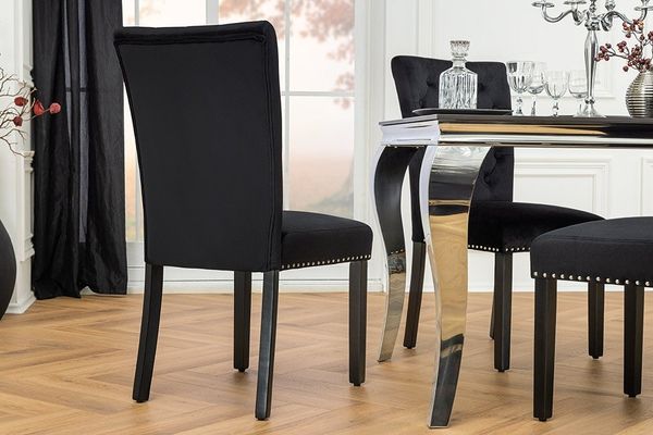 riess-ambiente Esszimmerstuhl CASTLE schwarz - Samt, Holz-Beine, mit Ziernieten (Einzelartikel, 1 St), Barock & Chesterfield-Kombination - ideal für Küche & Esszimmer