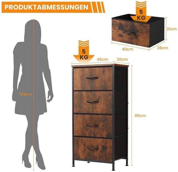 DUMOS Stauraumschrank Kommode mit Stoffschubladen, Stoffkommode für Schlafzimmer Geeignet Schubladenschränke Bild 2