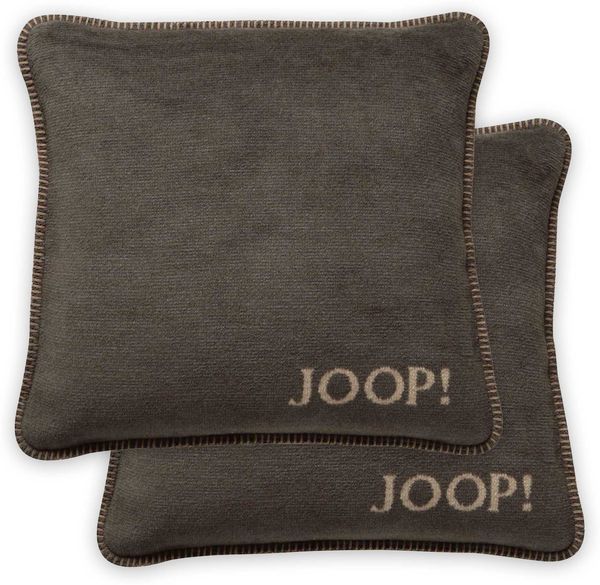 JOOP! Kissenhülle, 2er Pack - MDF Melange Doubleface, Logo Braun 50x50cm