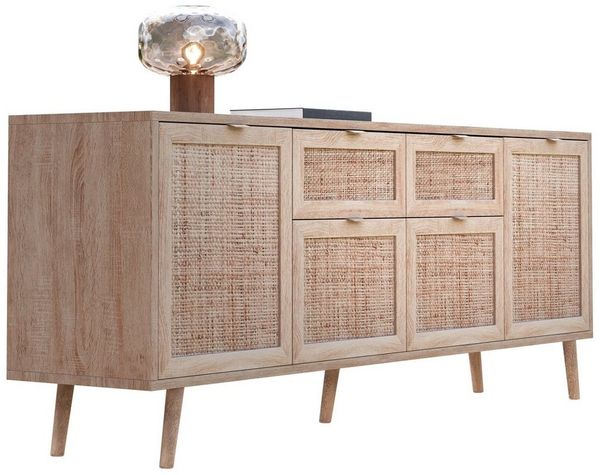 Newroom Sideboard Mila, Sideboard Sonoma Eiche Rattan Modern Boho Skandinavisch Highboard