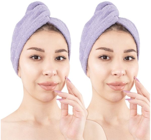 HAMMETEX Turban-Handtuch 2er Set Haarturban Damen, 100% Baumwolle, Flauschig & Schnelltrocknend, Frottier (Set, 2-St), Uni-Farben, weich