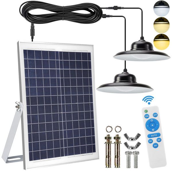 MUPOO LED Solarleuchte Solar-Pendelleuchte mit Fernbedienung,3000K/4500K/5000K, 2 Kopfe, 3 Farbtemperaturen