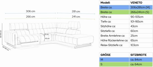 Sofanella Wohnlandschaft Veneto Stoff Ecksofa Couch in Hellgrau S: 266 x 241 Breite x 101 Tiefe Bild 8