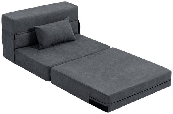MC Star Schlafsofa 3 in 1 Schlafsessel, klappbares mit Bettfunktion, Lendenkissen, Relaxsessel in Flanelloptik, Chaiselongue für Wohnzimmer, Dunkelgrau