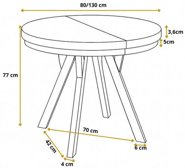 Alpi-Möbel Esstisch Wohnzimmertisch - Ausziehbarer runder Tisch 80-120 cm - Craft Eiche, Ausziehbar, 1 x Einsatz 50 cm Bild 2