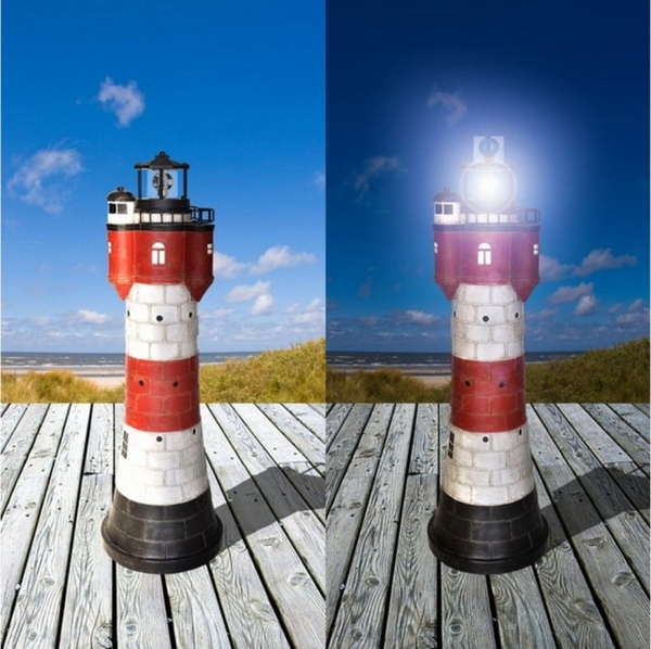 Solar-Leuchtturm Roter Sand, 50 cm, mit LED Beleuchtung