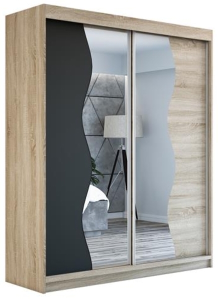 Schwebetürenschrank RIMA 2-türig Schrank 160 cm (mit Spiegel) Farbe: Sonoma , schwarz