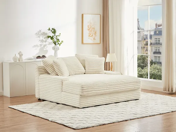 Vente-unique - ESARTO Chaise longue SamtStoff Beige - B 168 cm x H 95 cm x L 163 cm