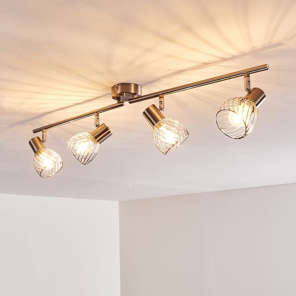 hofstein Deckenleuchte »Seveso« Deckenlampe aus Metall in Nickel-matt/Chrom, ohne Leuchtmittel, verstellbare Strahler, E14, in Gitter-Optik, mit Lichteffekt