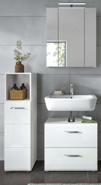 Badmöbel Set Cover in weiß Hochglanz 3-teilig 105 cm
