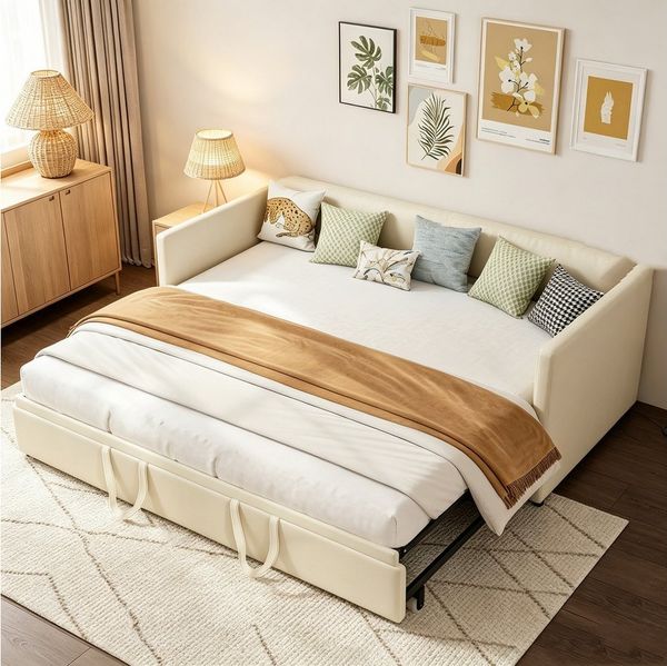 Simurq Daybett Schlafsofa 90/180x200 cm, Ausziehbett, Tagesbett, Mit Unterbett, Lattenrost, Samt, Gästebett, Platzsparend