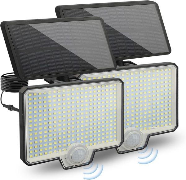 ABC Solarbetriebene Gartenwandleuchte, 294 LEDs, mit Bewegungsmelder, IP65, wasserdicht, 1800 mAh Akku, vier Beleuchtungsmodi