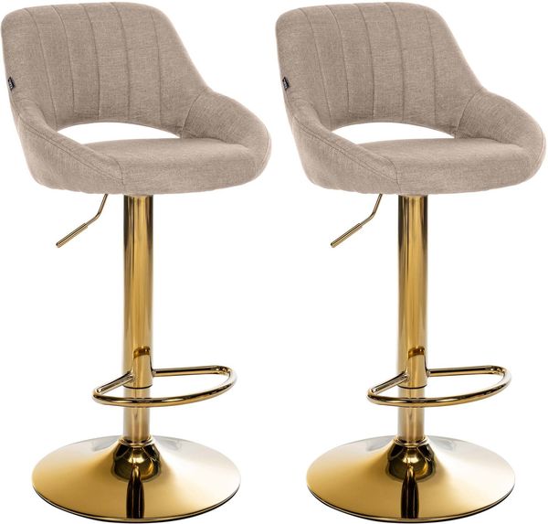 CLP 2er Set Barhocker Milet Stoffbezüge höhenverstellbar drehbar mit Rückenlehnen,taupe Metall gold