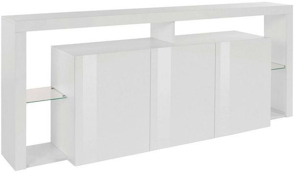 Dmora Kommode Andale, 3-türiges Wohnzimmer-Buffet, Wohnzimmer-Kommode, modernes Kommode, 100 % Made in Italy, 200 x 40 x 80 cm, glänzendes Weiß
