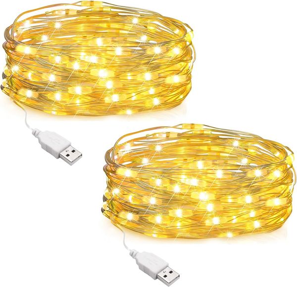 SALCAR LED Lichterkette Draht, 2 Stück 10m 100 LEDs USB Kupferdraht Lichterkette