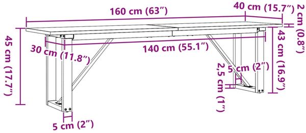 vidaXL Couchtisch O-Gestell 160x40x45 cm Massivholz Kiefer & Stahl 3282668 Bild 10