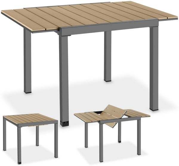 TecTake® Aluminium Gartentisch für 4-6 Personen, 80–120 x 80 x 74 cm, ausziehbar, Garten Tisch Holzoptik, Outdoor wetterfest, Gartenmöbel, Esstisch Terrasse - schwarz/braun