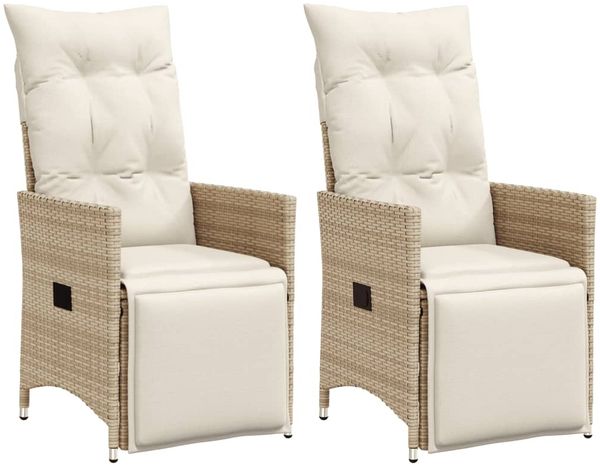 vidaXL Gartensessel mit Kissen 2 Stk. Verstellbar Beige Poly Rattan 365669