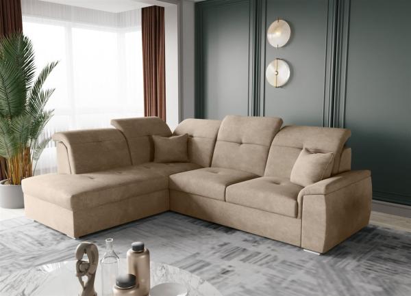 Ecksofa Schlafsofa Sofa FREJA Stoff Brooklyn Cappuccino Ottomane Links