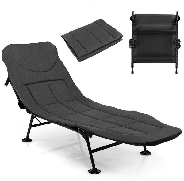 COSTWAY Campingliege Campingbett mit Matratze, klappbar & 6-Fach verstellbar