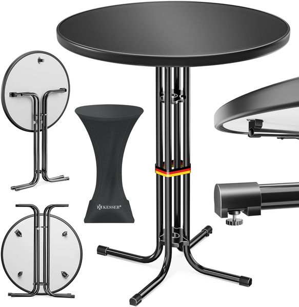 KESSER® Gastro Stehtisch klappbar - Gastronomie Bistrotisch rund - Wetterbeständiger Klapptisch Gartentisch - Runder Partytisch - Hitzebeständig - Stabil und sicher Schwarz, Ø 70 cm, 1er Set