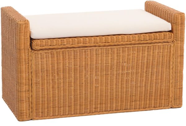 Aufbewahrungstruhe M92, Truhe Sitzbank Garderobenbank, Kissen Kubu Rattan 88cm ~ honigfarben Bild 9