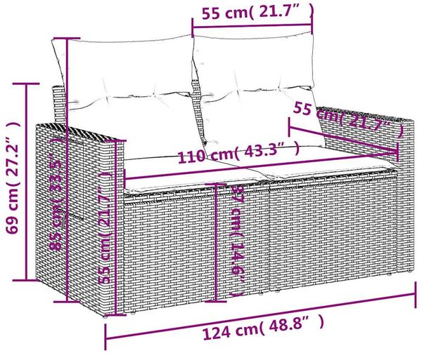 vidaXL 6-tlg. Garten-Sofagarnitur mit Kissen Hellgrau Poly Rattan 3220141 Bild 11